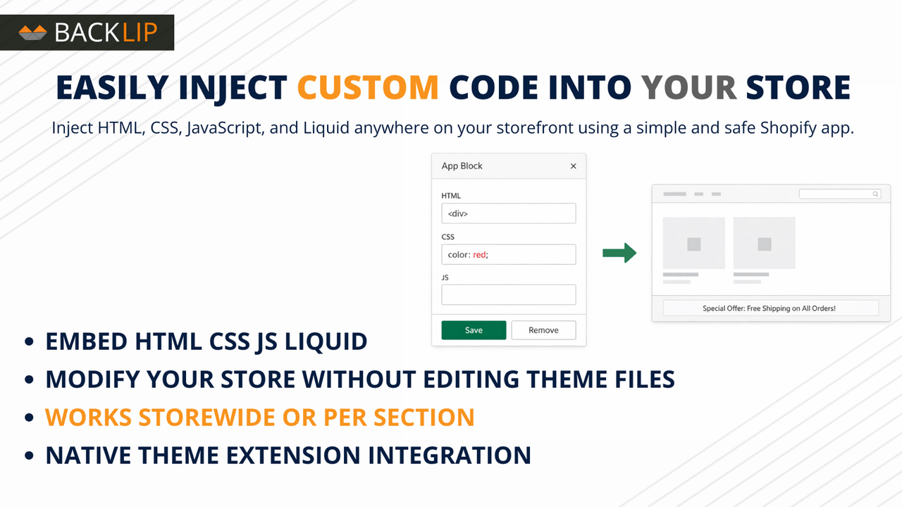 BL Custom HTML CSS JS Liquid for Shopify official Shopify App Store preview