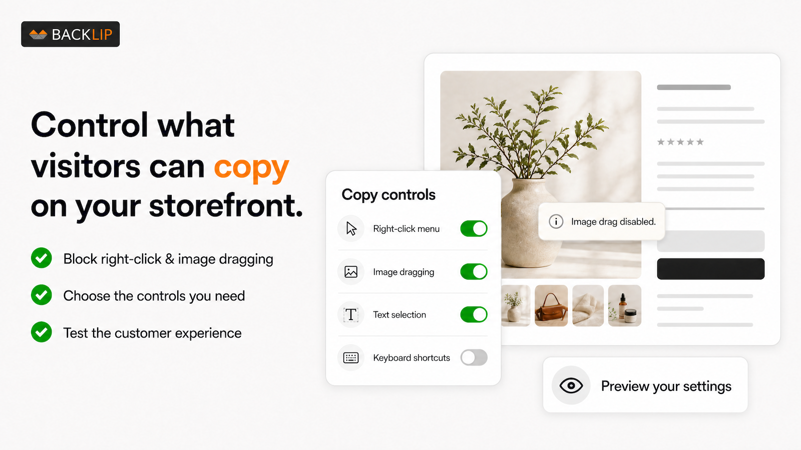 BL Content Protection storefront settings preview