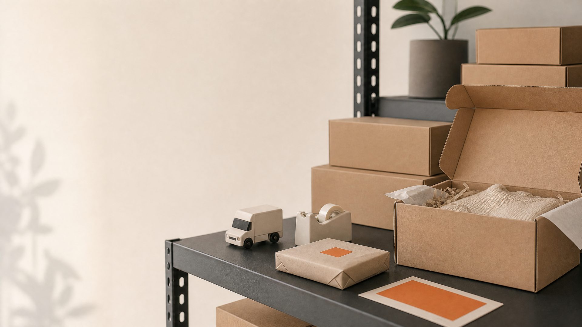 Ecommerce parcels and small delivery truck illustrating a free shipping threshold for a Wix store